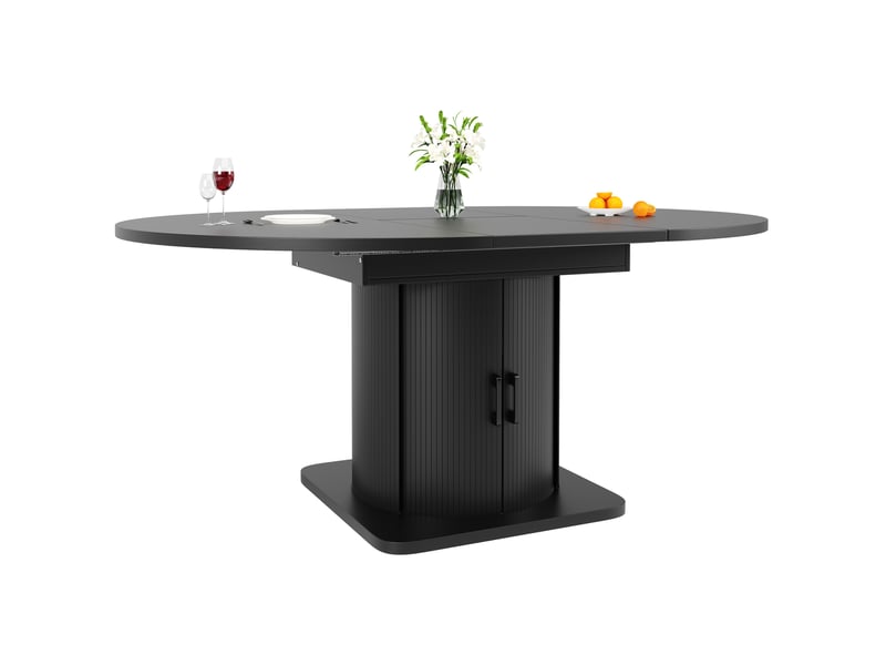  Table à manger extensible ronde à ovale 118-158x118x76 cm, 6 places, noire  - Conforama A