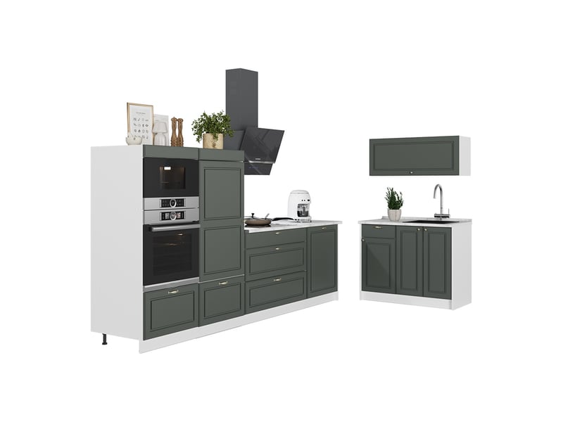 Vicco cuisine, vert or campagneblanc, 380cm, pt marbre - Conforama E