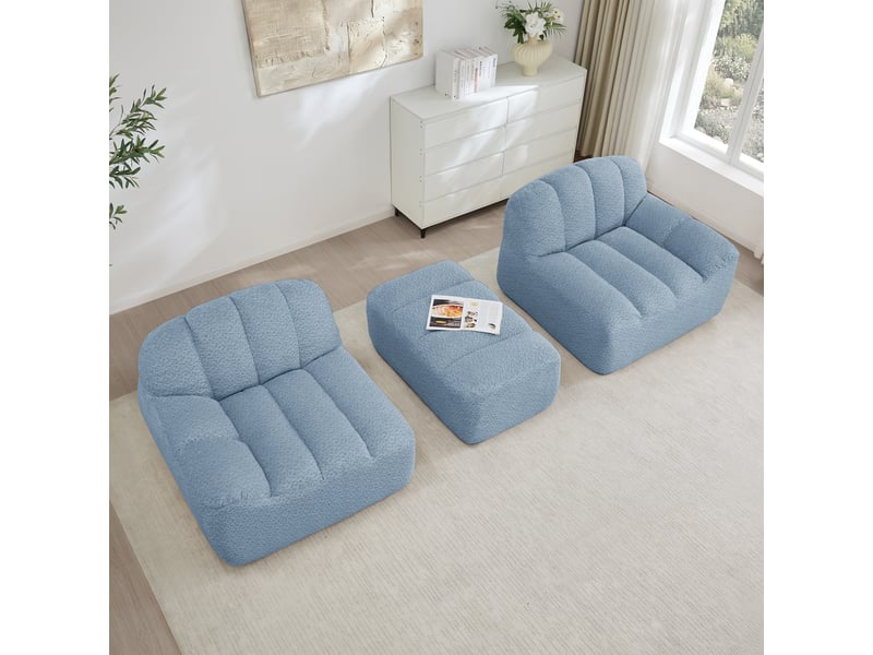 Canapé d'angle, canapé modulable – 2 places, avec pouf, assise profonde, sans cadre, bleu, sans montage - Conforama D