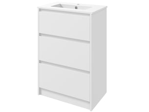 Meuble lavabo blanc brillant 61 cm avec vasque intégrée et 2 tiroirs