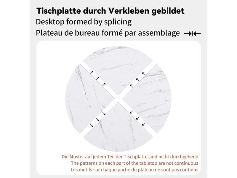  Table de salle à manger ronde en mdf et acier ø100 cm blanc effet marbre avec piètement noir  - Conforama C