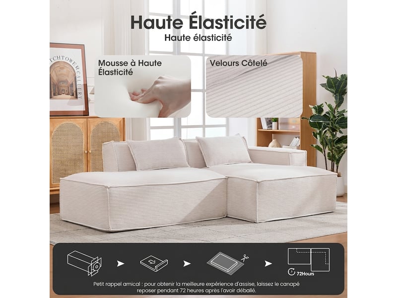 Canapé 2 places beige en tissu polyester - compact 235 cm, assise souple et style moderne - Conforama W