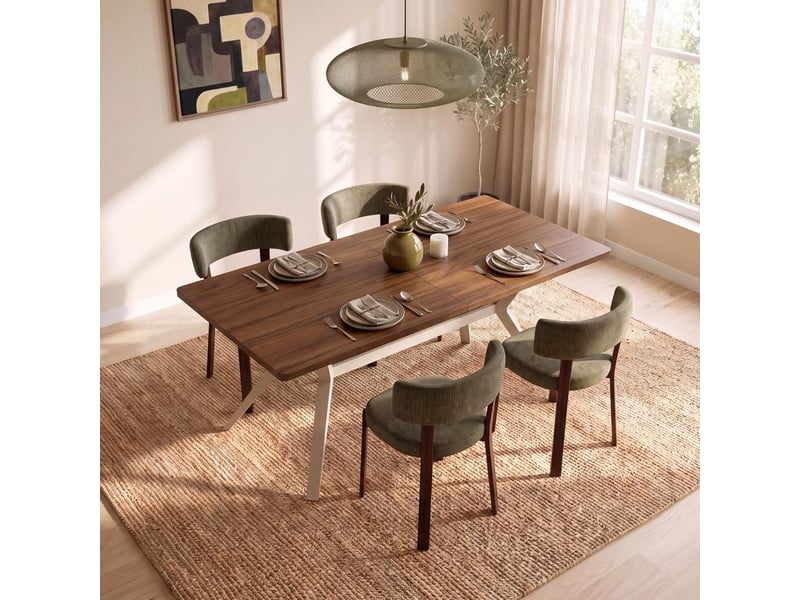  Table à manger 160cm pieds métal beige et plateau finition noyer andrea ANDREA - Conforama B