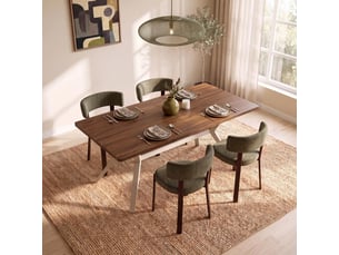 Table à manger 160cm pieds métal beige et plateau finition noyer andrea