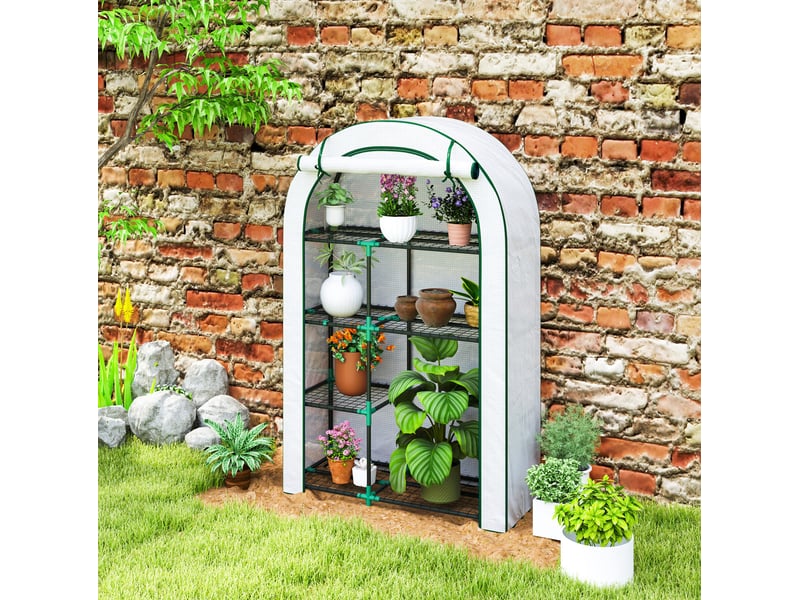 Serre de jardin 100x45x160 cm avec porte enroulable et 7 niveaux métal blanc - Conforama B