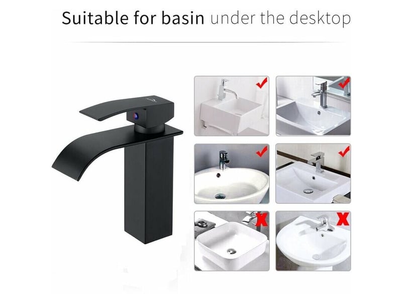  Robinet de lavabo cascade, robinet de salle de bain en acier inoxydable, finition noire, tuyau d'eau inclus HRC0001418TBY - Conforama C