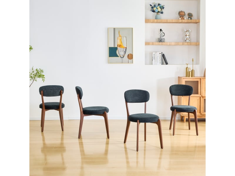  Lot de 4 chaises de salle à manger en lin avec structure en métal noir  - Conforama D