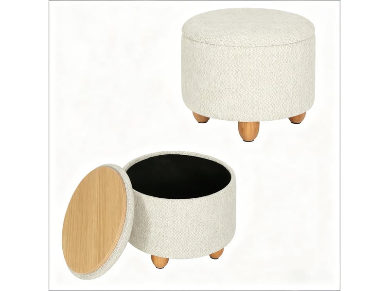  Pouf rond avec rangement, tabouret pratique, repose-pieds compact, siège chaussures  - Conforama A