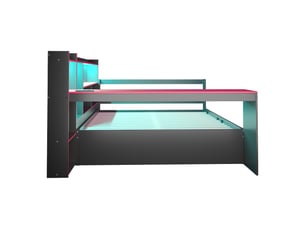 Canapé-lit 140x200 cm avec led et prises électriques, lit double avec bureau et tiroirs, coloris noir et rouge, lit 2 personnes