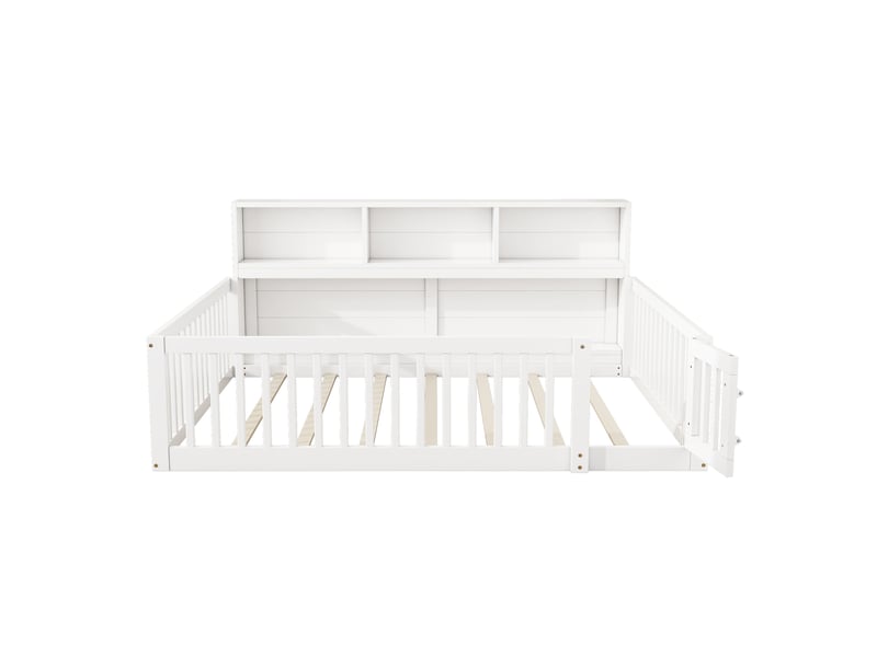  Lit de jour canapé-lit, 140 × 200 cm, blanc, pin et mdf, garde-corps, lattes, rangements intégrés, rangement latéral, sans matelas  - Conforama A