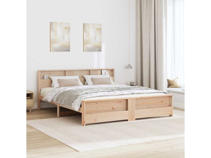  Lit double- lit adulte -  cadre de lit avec étagère marron 180 x 200 cm pin massif  - Conforama B