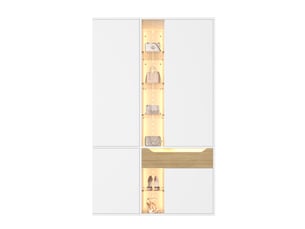 Armoire dressing 122x50x200 cm - 1 tiroir - 12 compartiments - vitrine - 2 led - tringle - panneaux - blanc
