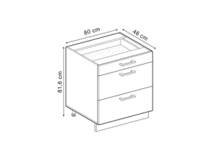 Vicco meuble cuisine, sonomablanc, 80cm avec 3 tiroirs sans plan de travail