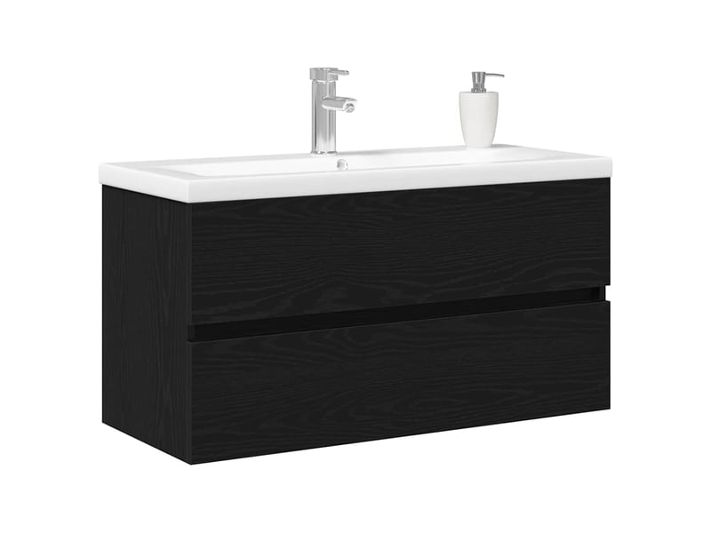  Meuble de lavabo de salle de bain, armoire de bain chêne noir 90 x 39 x 62 cm cf65544  - Conforama C