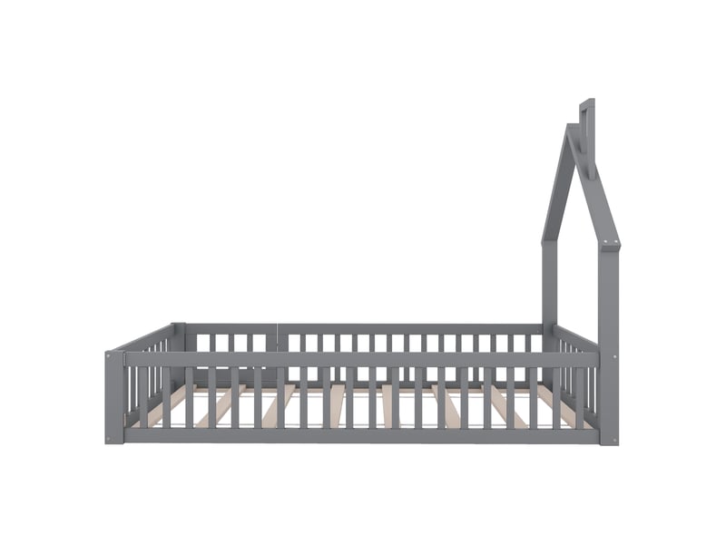  Lit cabane 90x200 cm en pin gris - sommier à lattes, design minimaliste pour chambre d’enfant  - Conforama C