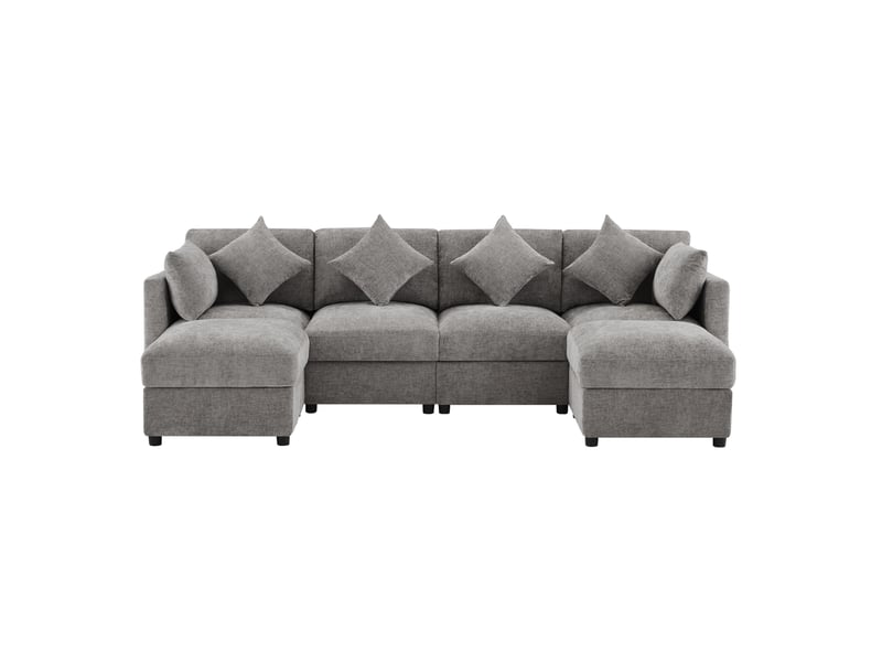  Canapé modulaire 284x156,5x86 cm accoudoirs réglables structure en bois gris  - Conforama A