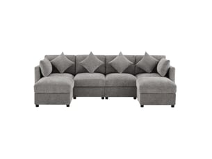 Canapé modulaire 284x156,5x86 cm avec poufs bois gris
