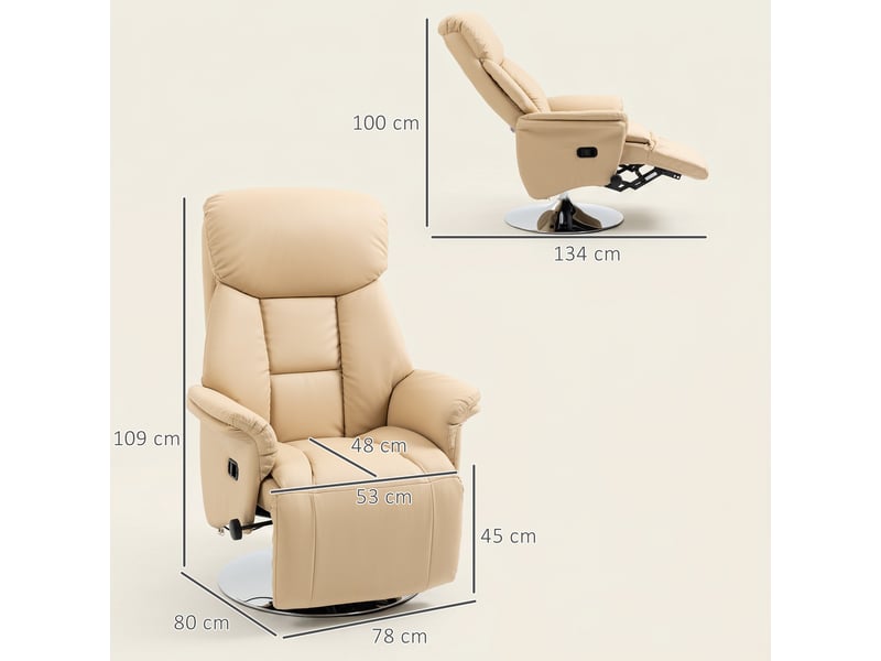  Fauteuil de relaxation inclinable pivotant avec repose-pieds similicuir beige  - Conforama C