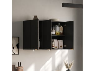 Armoire murale avec 3 portes, rangement fermé à fixation murale pour cuisine et salle de bain, en mdf noir, 90×29×60 cm