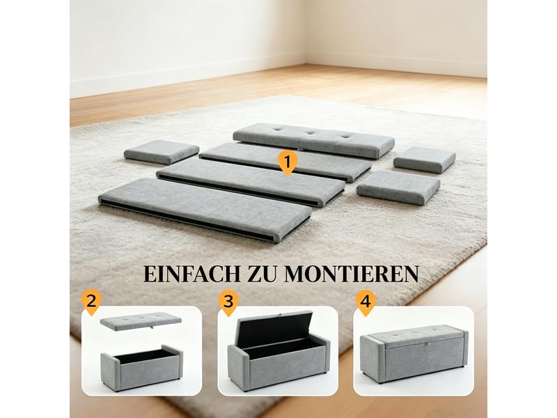  Banc coffre de rangement capitonné en tissu gris clair 122 x 48 x 44 cm T5828P555063 - Conforama E
