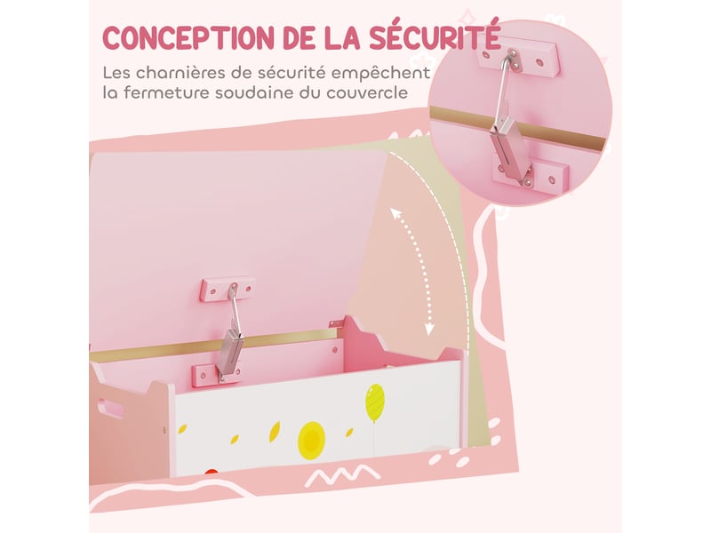  Coffre à jouet enfant coffre de rangement enfant couvercle rabattable motif animal rose 60 x 37 x 39 cm  - Conforama E