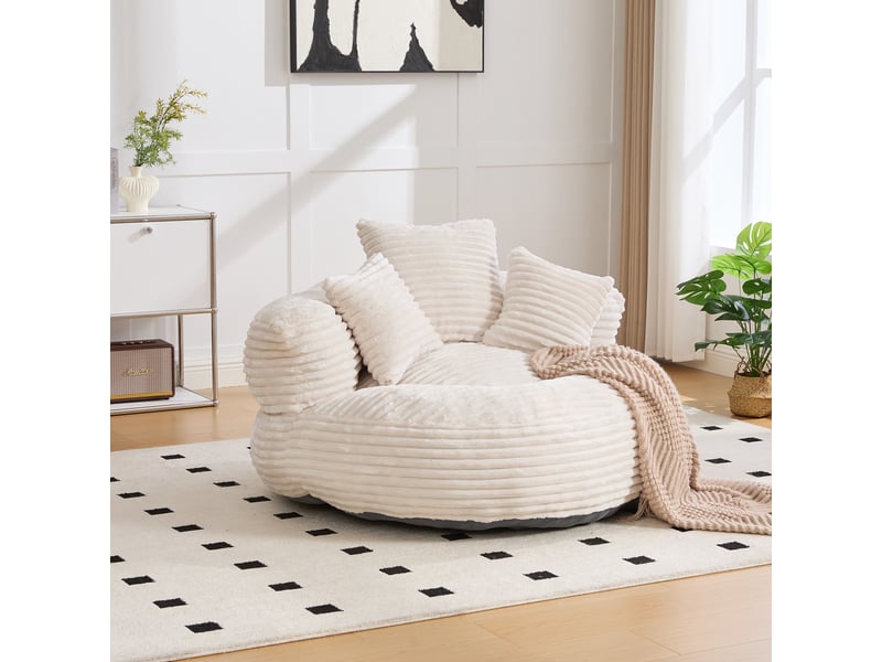  Fauteuil inclinable - à dossier haut - avec 3 coussins - résistant et confortable - velours côtelé - beige  - Conforama B