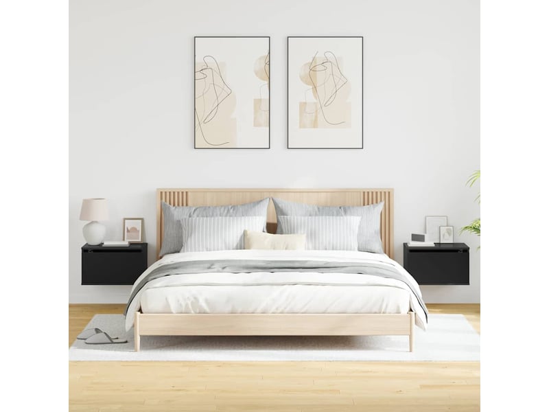 Lot de 2 tables de chevet - cabinet de chevet - table de nuit murales avec lumières led noir  - Conforama D