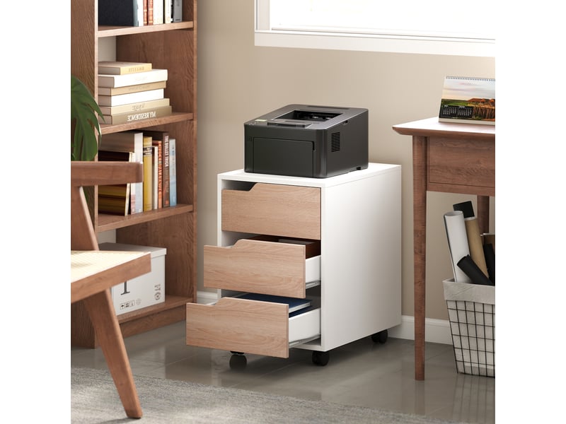  Caisson bureau mobile, meuble rangement bureau sur roulettes, 3 tiroirs, blanc et chêne, 40x50x57,5cm  - Conforama D