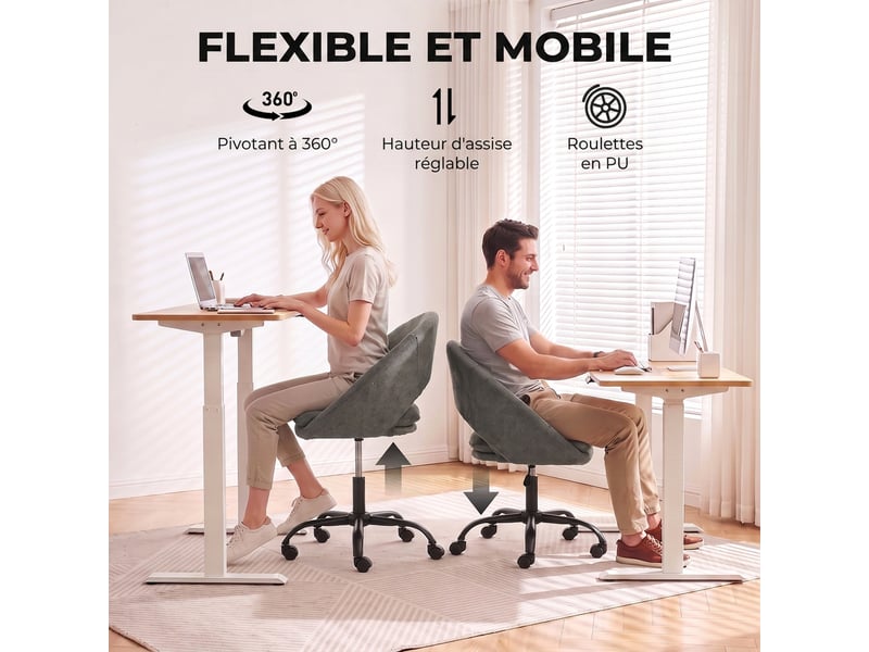 Chaise bureau ergonomique en chenille, hauteur réglable, accoudoirs intégrés, 59x60x79-89cm, pivotant 360°, vert foncé  - Conforama R