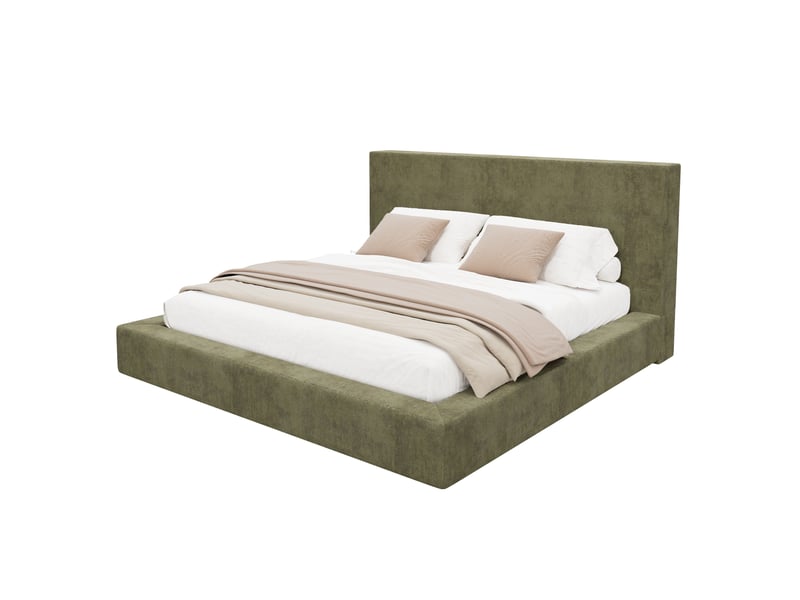  Lit coffre hydraulique 160x200 cm rembourré en chenille vert olive avec grand rangement, tête de lit et sommier à lattes Morn Vibe - Conforama A