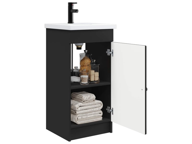 Meuble salle de bain avec évier, meuble de rangement noir 42x40x84.5 cm shl2702 - Conforama C