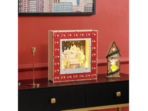 Calendrier de l'avent à remplir 34 x 7 x 34 cm rouge mdf, 24 tiroirs, éclairage led préassemblé