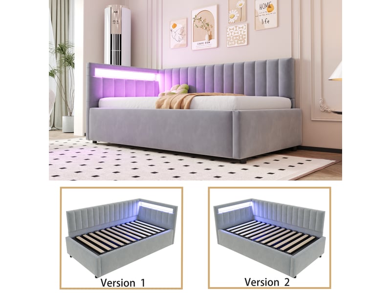  Lit canapé rembourré en velours gris 95x206 cm  - Conforama D