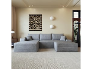 Canapé d'angle modulaire 270cm - canapé en l avec méridienne gauche, velours côtelé, sans montage - gris (