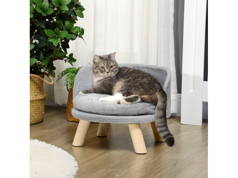 Canapé pour votre petit compagnon gris 40,5 x 40,5 x 33 cm avec coussin lavable et pieds en bois, pour le repos en intérieur - Conforama B