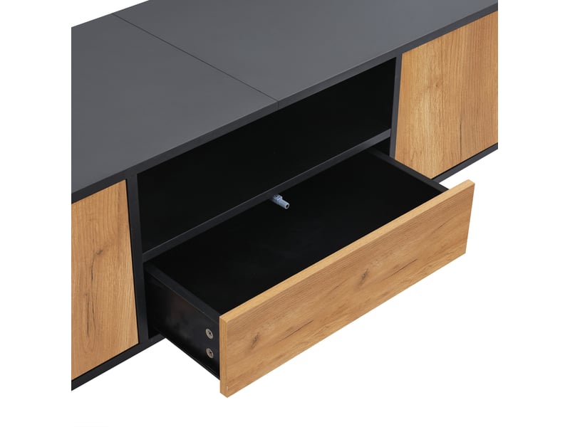  Meuble tv 180x40x46 cm noir et bois naturel avec 2 portes, 1 tiroir  - Conforama W