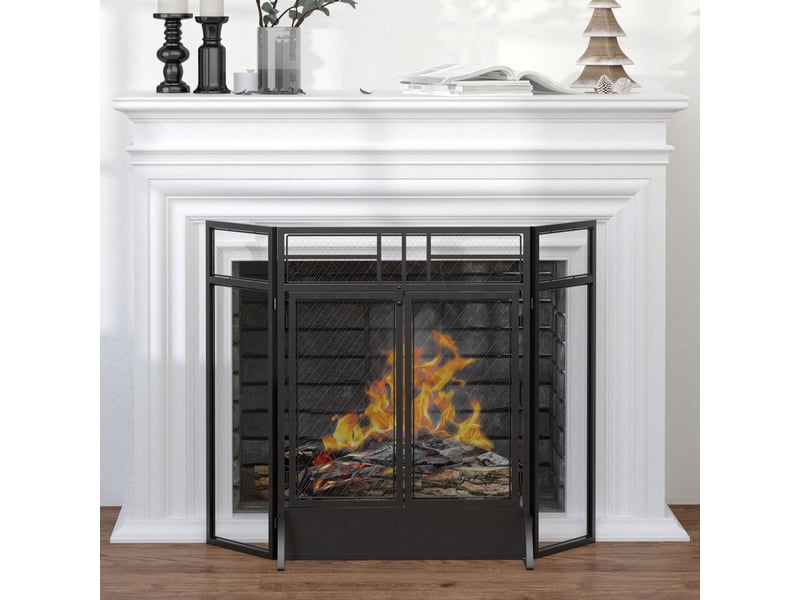  Pare-feu pliable, 3 pièces avec double porte et pieds, 120 x 11,5 x 79 cm, noir  - Conforama C