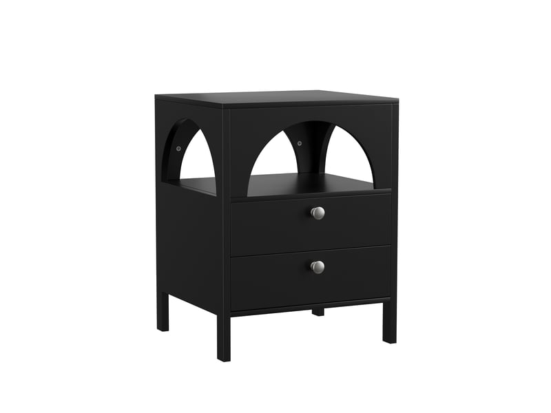 Table de chevet moderne, noir, 2 tiroirs et étagère ouverte, meuble d’appoint, 45 cm, rangement - Conforama D