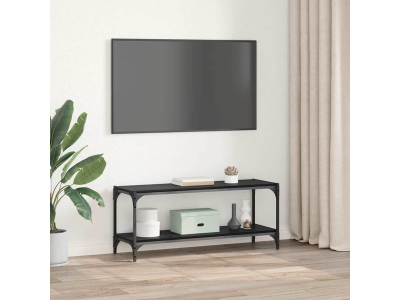  Meuble tv - banc tv - meuble de rangement chêne noir 100x33x41cm bois d'ingénierie et fer  - Conforama D