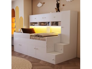 Lit avec rangement 90x200 cm <strong>MAISENTIEL</strong> <strong></strong> coloris blanc