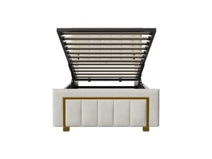 Lit 90x200 cm - lit coffre 90x200 cm - lit simple capitonné avec tête de lit réglable et liseré doré - velours beige