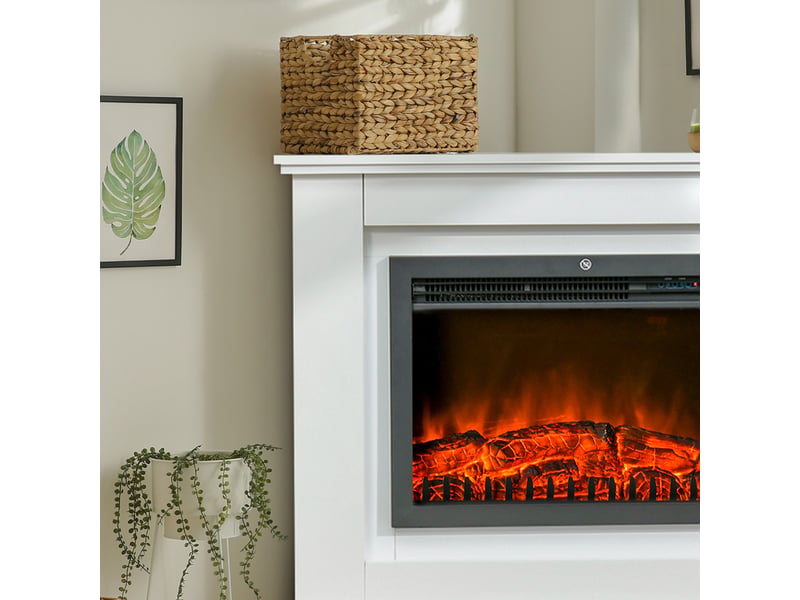 Cheminée électrique sur pied blanche en mdf, chauffage 1000 à 2000 w, télécommande et minuterie - Conforama R