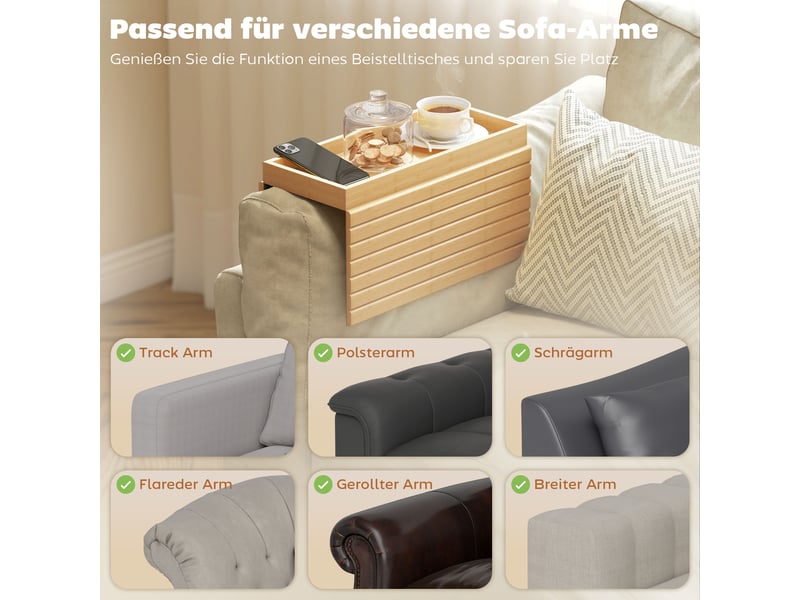 Plateau d'accoudoir de canapé pliable en bambou 45 x 33,5 x 3 cm  - Conforama D