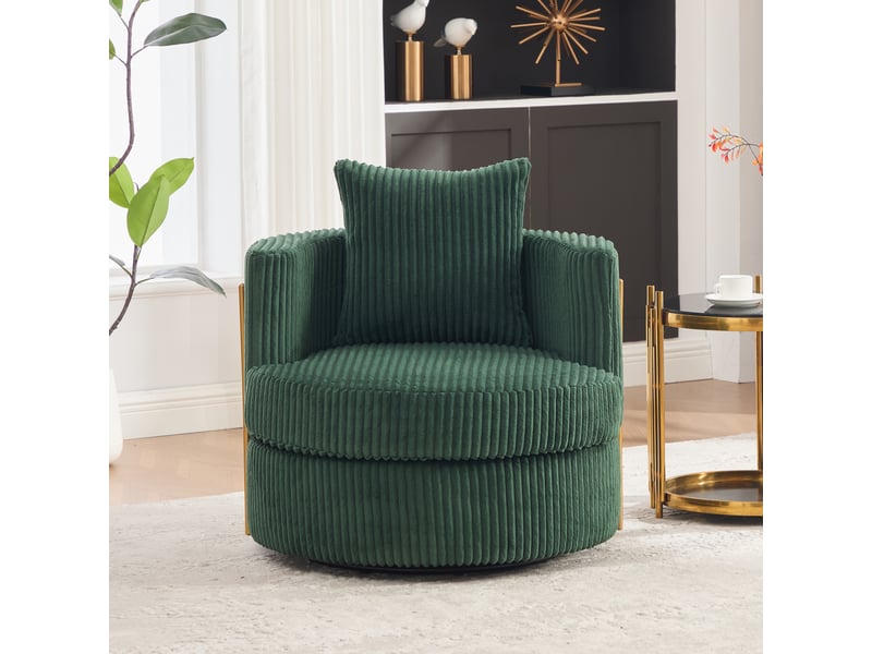 Fauteuil pivotant à 360° en velours côtelé avec rembourrage en mousse haute densité et espace de rangement sous l'assise - vert - Conforama D