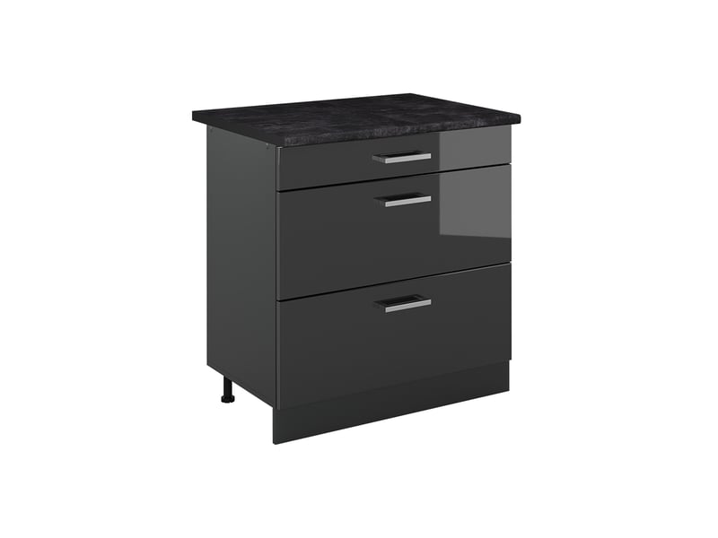  Vicco meuble cuisine, anthracite haute brillanceanthracite, 80cm avec 3 tiroirs plan de travail anthracite  - Conforama A