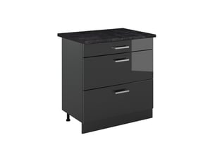 Vicco meuble cuisine, anthracite haute brillanceanthracite, 80cm avec 3 tiroirs plan de travail anthracite