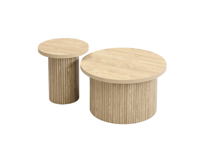  Ensemble de 2 tables basses rondes gigognes en mdf, naturel, 66x40 cm Fay Lum - Conforama E