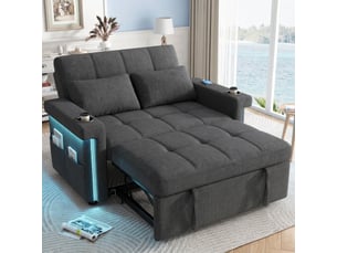 Canapé convertible 2 places avec led et ports usb, dossier réglable, tissu chenille gris