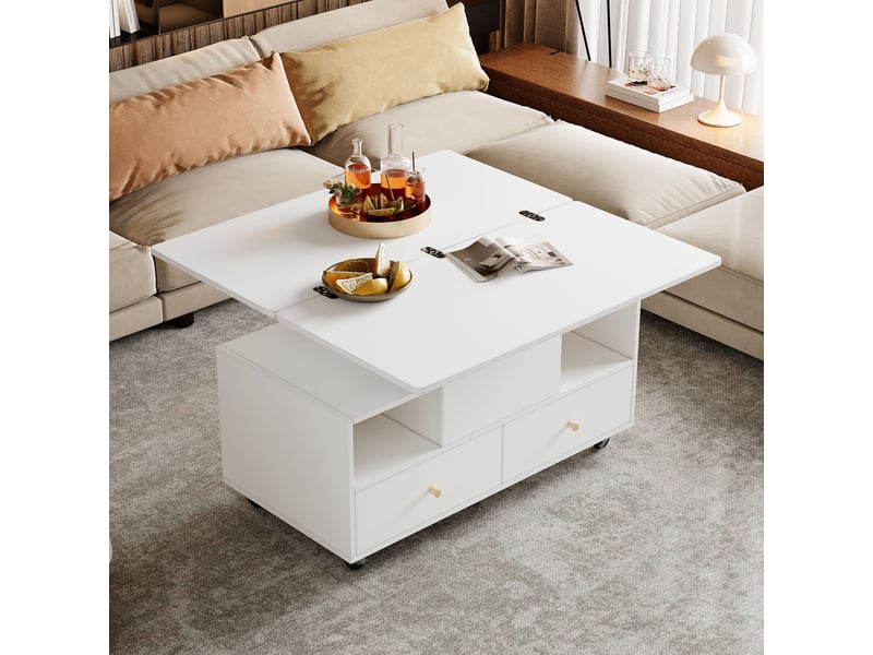  Table basse relevable rectangulaire blanc - 50x100 cm mdf table basse blanc - Conforama E