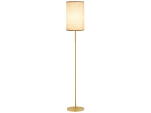 Lampadaire design 40 w max. Piètement mât acier doré abat-jour lin crème dim. 25,5 x 25,5 x 157 cm doré et beige
